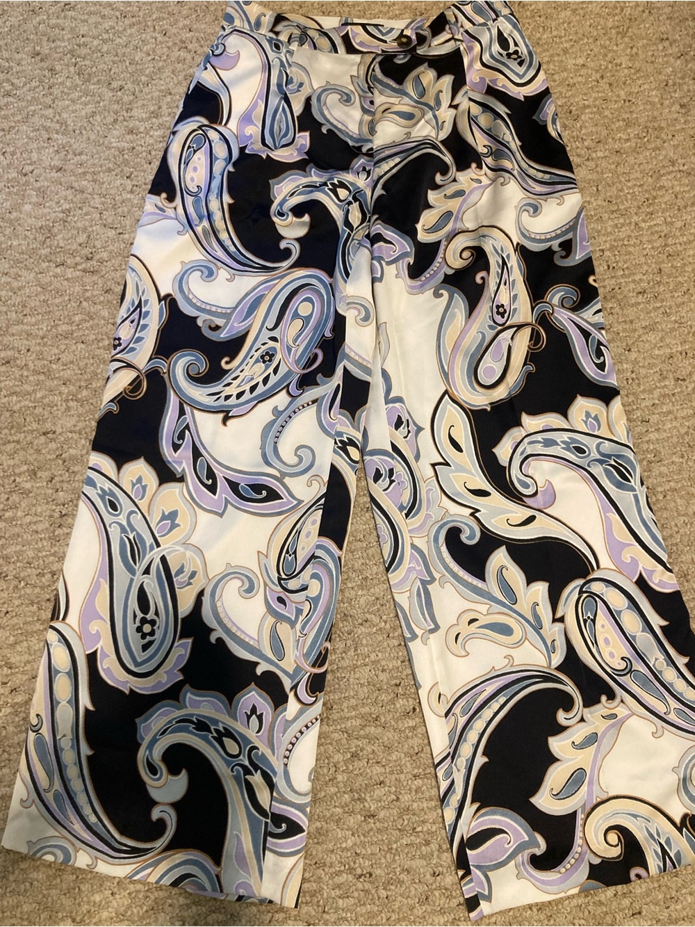 Ann Taylor Wide-Leg Paisley Print Pants in Black, Cream & Lavender